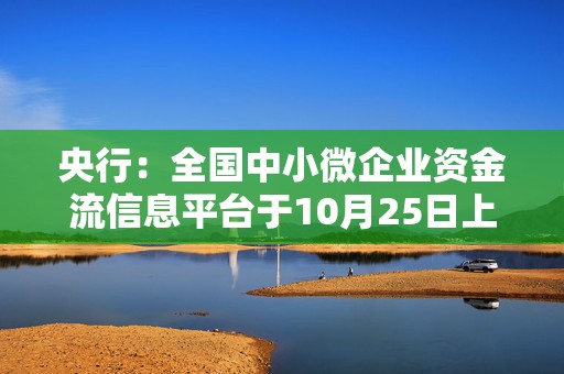 央行：全国中小微企业资金流信息平台于10月25日上线试运行